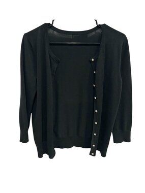 Womens Black Cardigan Rhinestone Buttons Long Sleeves Knit Cozycore Retro